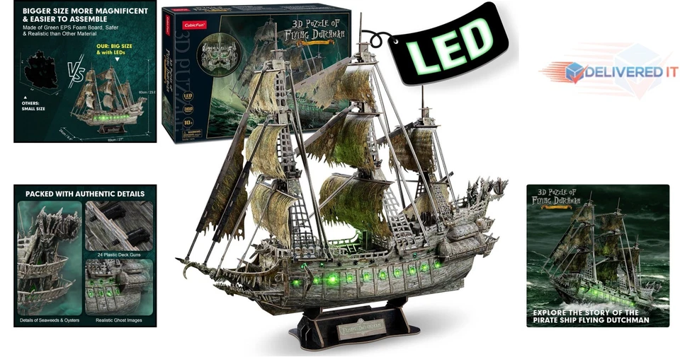 Rompecabezas Barco Pirata 3D Kit Modelo Iluminación LED para Adultos y Manualidades Regalo Foto 2 de 4