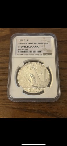 1994 P Vietnam Veteran Memorial Commemorative Proof Silver Dollar NGC PF70