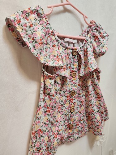 YOUNG HEARTS GIRLS SIZE 5 PINK FLORAL RUFFLE BLOUSE COTTAGECORE FAIRY BLOOM CUTE - Picture 2 of 12
