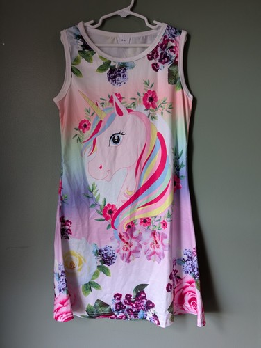 Vestido sin mangas floral unicornio boutique para niñas 8-9 años ligero sedoso - Imagen 1 de 8