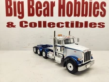 1/50 Scale First Gear Blue & White 367 Peterbilt Day Cab Tractor W/Pusher Axle