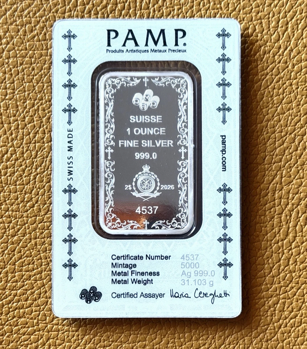 Lingote 1 oz Plata Cruz Del Cristianismo- PAMP - En Envoltorio Original