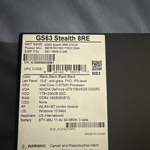 MSI GS63 Stealth 8RE (i7-8750H / 16 GB / 1 TB HDD / GTX 1060 6GB) Gaming Laptop - Picture 7 of 7