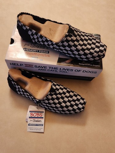 New Bobs Sketchers Dogs Westie Check Black Sneakers Slip-on Shoes Sz 8.5 NIB - Picture 4 of 19