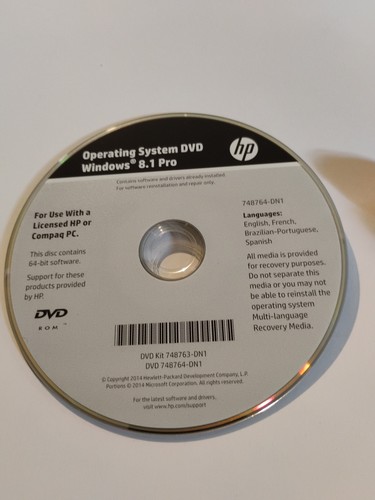 HP Operating System DVD Windows 8.1 Pro 748764-DN1 64-Bit ,(No Key)
