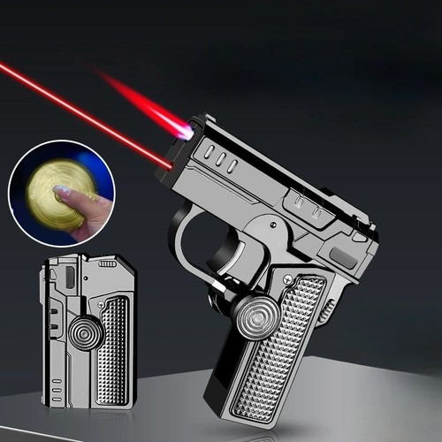 Metall Klapp Gun Style Aufblasbares Feuerzeug Winddicht Butan Gas Jet Rote Flamme - Bild 6 von 13