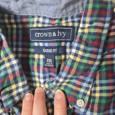 Crown and Ivy Classic Fit Button-down 2X Shirt  Elbow Patch Flannel Long Sleeve 