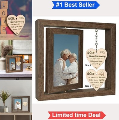 Rotating Picture Frame 4x6 Wood 50th Wedding Anniversary Gifts Couple Rustic