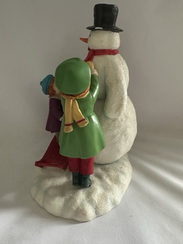 Hallmark Large Traditional Snowman Glitter figurine being built by children 9" - Picture 8 of 12