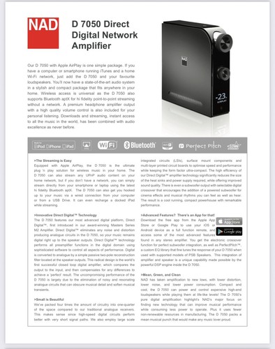 NAD D 7050 Wireless Digital DAC Amplifier with Remote Control - Picture 5 of 5