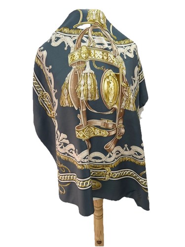 S41#Hermès Grey Silk Scarf - “Bride de Cour” Paris - 35"x34"