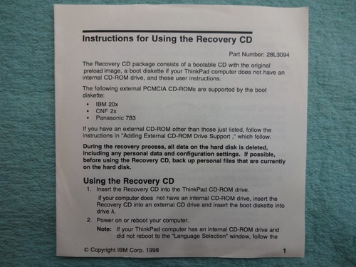 Product Recovery Cd-Rom IBM Thinkpad 770Z MT9549 Bootable Windows 98 95   2 CDs - Picture 4 of 5