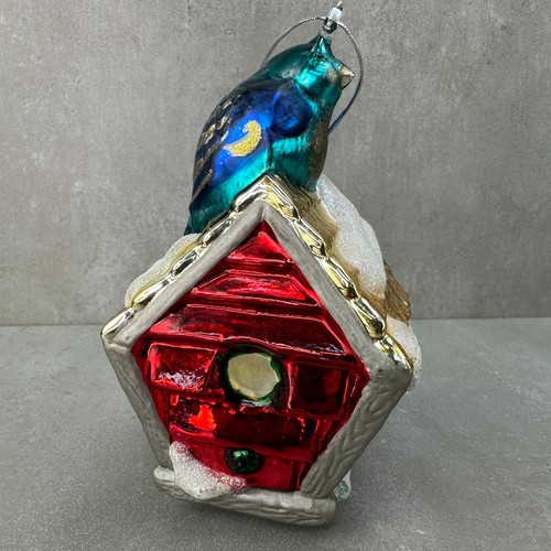 Department 56 Ornament Handblown Glass BIRDHOUSE Christmas Ornament LRG Glitter - Picture 1 of 9