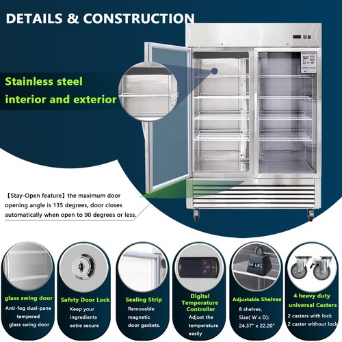 54" Merchandiser Refrigerator 2 Glass Door Stainless Steel Interior and Exterior - Picture 4 of 19