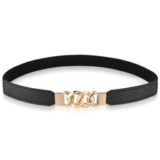 Women Elastic Skinny Belt Stretch Waist Dress Invisible Buckle