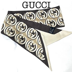 GUCCI Foulard imbriqué soie marron unisexe longu cm larg,3 cm