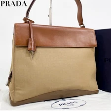 PRADA Handbag Canvas Leather with Padlock Brown From Japan Prada
