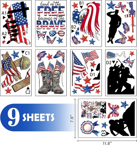 Mfault 9 Sheets 4th of July Land The Free America Patriotic Window Soldier - Picture 2 of 7