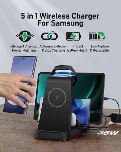 5 in 1 Wireless Charger for Samsung, Wireless Charging Station for Multiple D... - Photo 2 sur 7