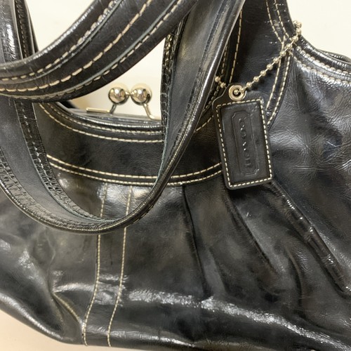 Coach Ergo Pleated Black Patent Leather Satchel Kiss Lock Shoulder Bag ๐ F14381 - Picture 2 of 9