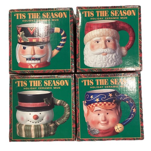 Tis the Season Holiday 18 Unzen Weihnachten Keramik Becher 4er Set #404208 - Bild 1 von 16