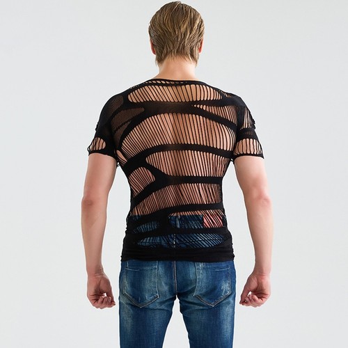 Comfortable Men's Short Sleeve T Shirts Hollow Out Mesh Underwear Styles - Picture 8 of 8