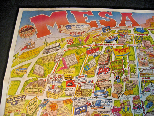 Vintage ~ 1980-90er ~ Mesa AZ Arizona ~ illustrierte Karte ~ lustiger Comic ~ MCC ~ Wahrzeichen Unternehmen! - Bild 3 von 13