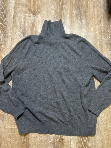 Suéter Lands End Hombre XL 100% Cachemira Gris Cuello Alto Manga Larga Usado en Excelente Condición
