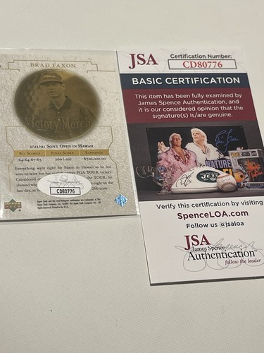 Tarjeta firmada por Brad Faxon UD Upper Deck Victory March certificado de autenticidad JSA IP automático a - Imagen 2 de 3