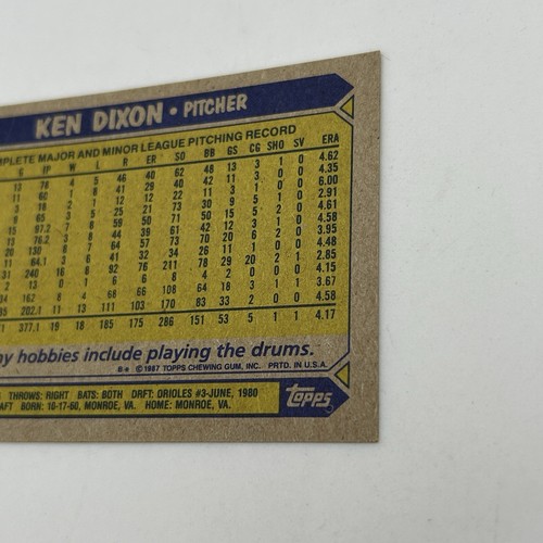Ken Dixon 1987 Topps Baseball #528 Baltimore Orioles - Picture 7 of 8