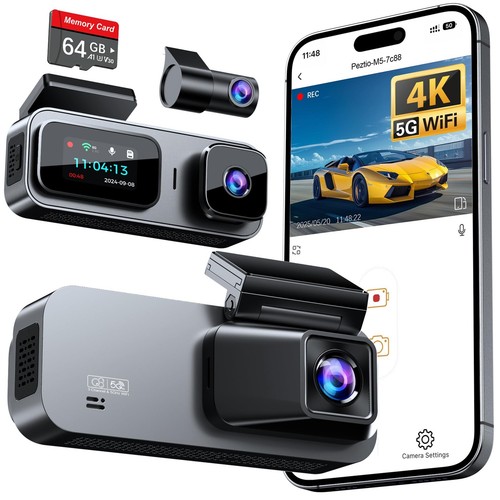 3 Channel 4K Dash Cam Front and Rear Inside, Built-in 5G WiFi, 4K+1080P+1080P...