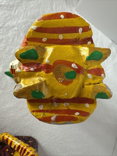 Menge 2 handgeschnitzte & bemalte Holz Rajasthani Indien Musiker 5 "H x 3"B Geist - Bild 14 von 23