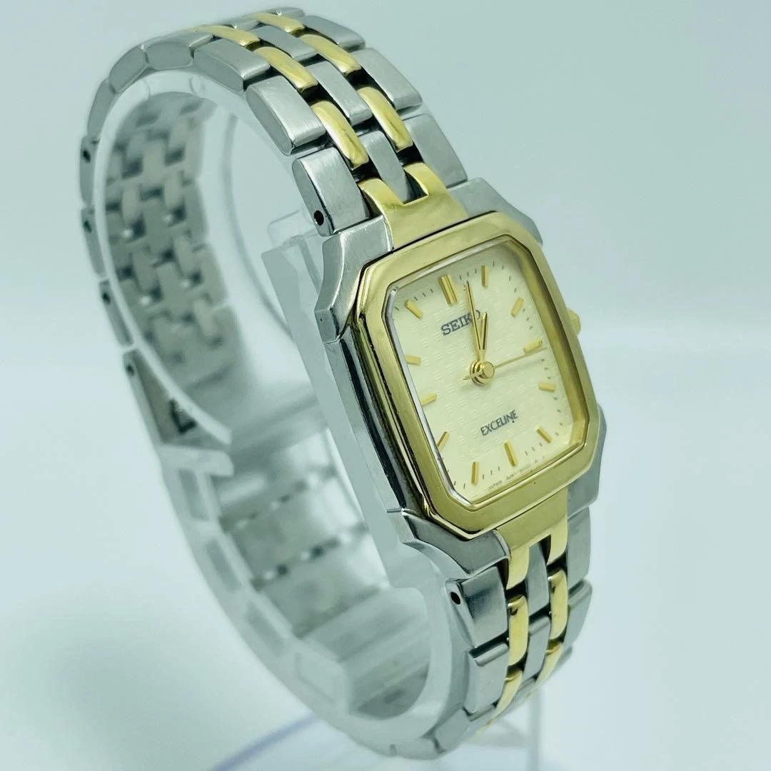 Reloj de cuarzo cuadrado dorado plateado bicolor SEIKO Exceline 4J41-5020 para dama