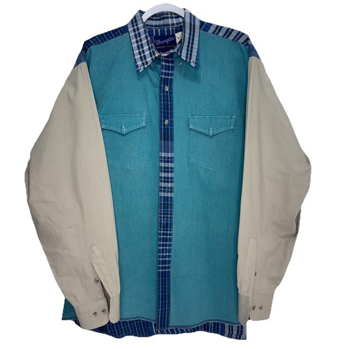 Vintage Wrangler Shirt Mens 17.5 x 36 X Long Tails Brushpopper Cape Western XL - Picture 1 of 8