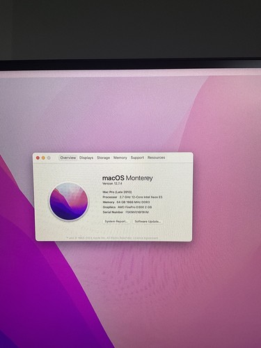 Mac Pro 2013 A1481 Xeon E5-2697 2.70 GHz 12-Core 64GB RAM 256GB SSD GPU D300 - Picture 2 of 6