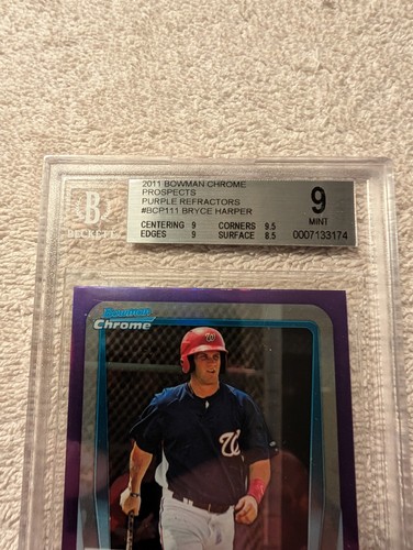 2011 Bowman Chrome Prospects Purple Refractor Bryce Harper /799 RC BGS 9 - Picture 2 of 4