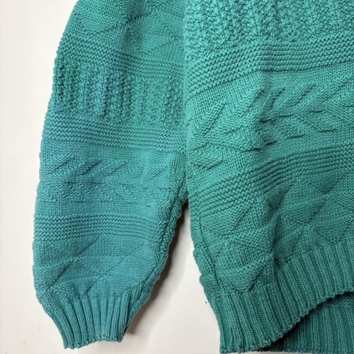 Vintage 90s Kids Girls Turquoise Embossed Print V Neck Cropped Knit Sweater - Picture 2 of 10