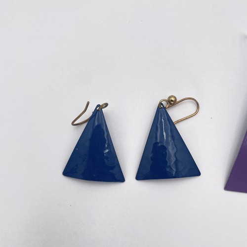 Lote Pendientes Colgantes Esmalte Vintage Años 80 Geométrico Lágrima Triángulo Conjunto Joyería - Imagen 2 de 10