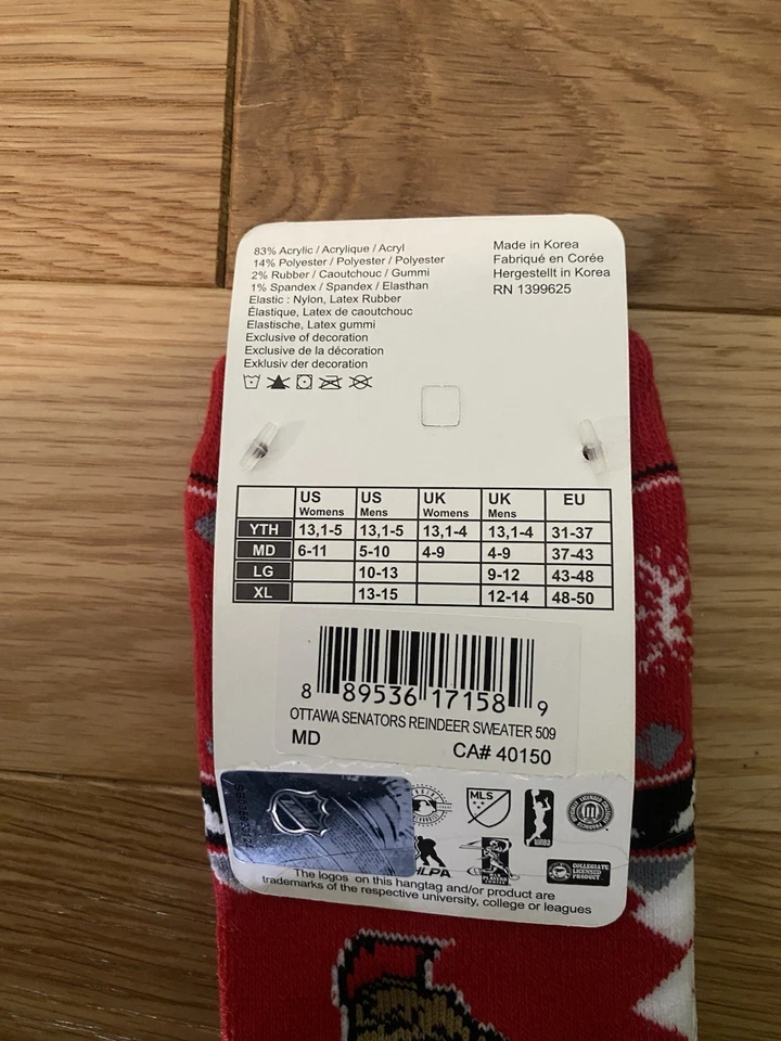 Calcetines Suéter Para Pies Descalzos Ottawa Senators Reno Rojo NHL Hockey Medianos Foto 3 de 3