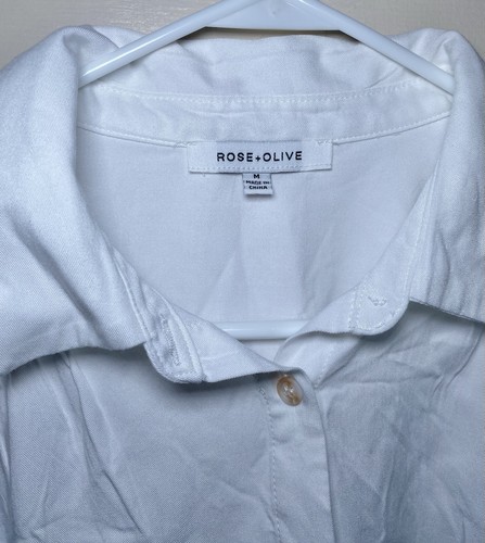 Rose & Olive Womens White Button Up Short Sleeve Shirt Size M - Picture 2 of 2