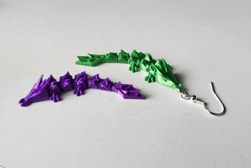 Flexible Dragon Earrings (set of 2) 3D Printed Jewelry - Picture 3 of 5
