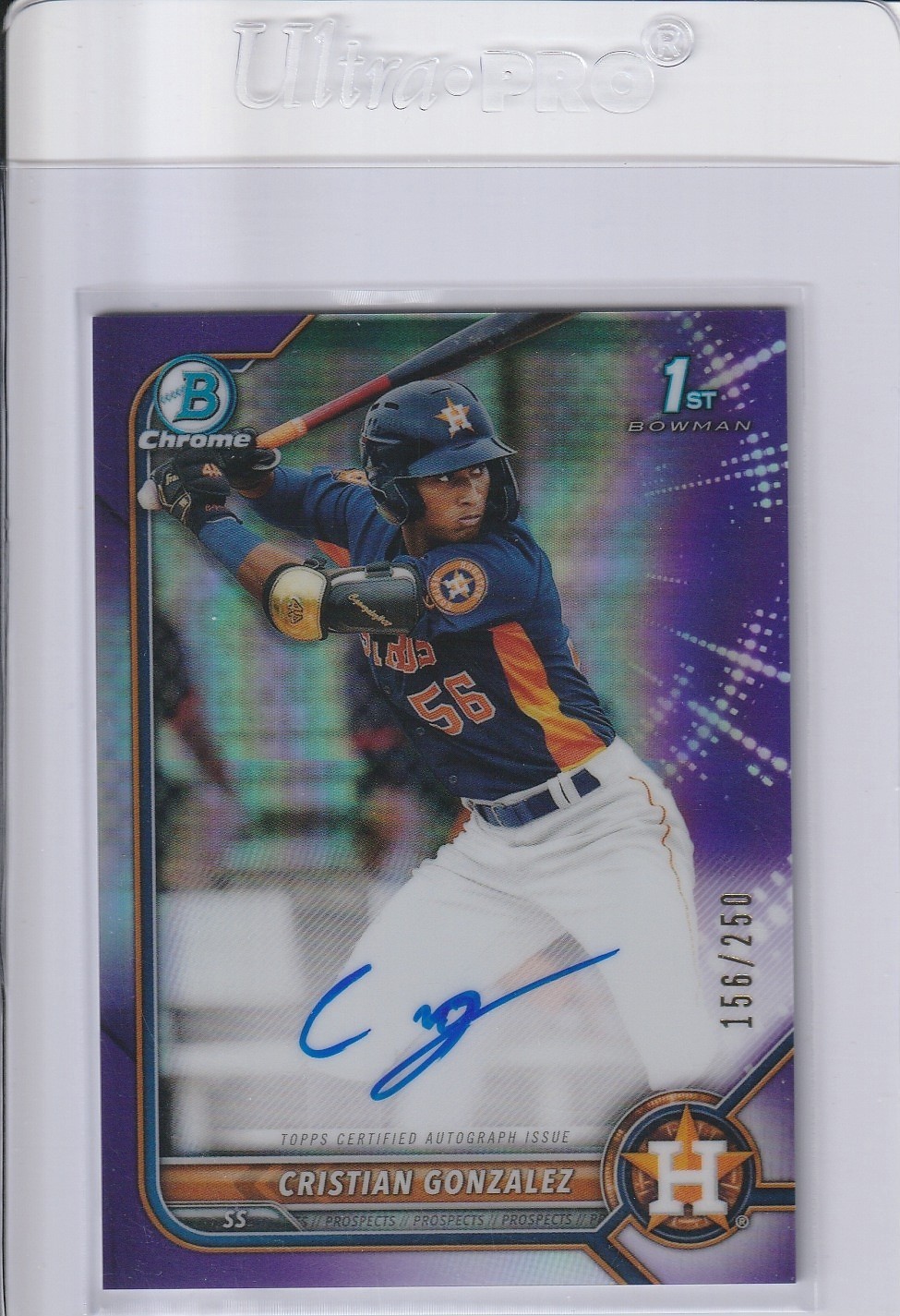2022 Bowman Chrome Prospects Cristian Gonzalez Auto 1st Purple /250 #CPA-CG