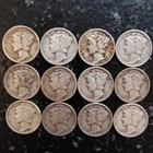Mercury Head Dimes 90% Silver (Lot of 12) 10c Coins 1940 thru 1945 Philadelphia