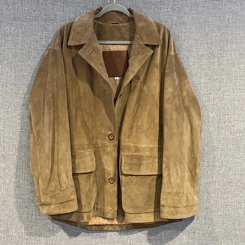 Cappotto Coach Vintage Marrone Morbido Scamosciato 100% Pelle D6J 0964 Bottoni Uomo L