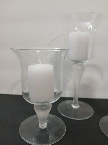 Princess House Heritage Frosted Stems Votive Crystal Candle Holders 6125 Set 3 - Picture 2 of 19