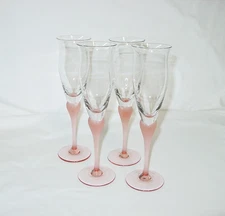 Set of 4 Mikasa Sea Mist Coral Frosted Stem Champagne Flutes 9 3/8” Mint