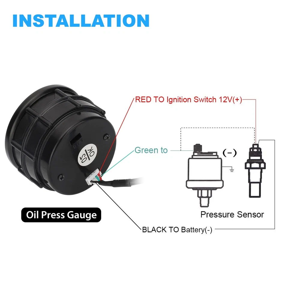2" 52mm Digital LED Electronic Oil Pressure Gauge Meter W/Sensor 0-150 PSI - Imagem 2 de 4
