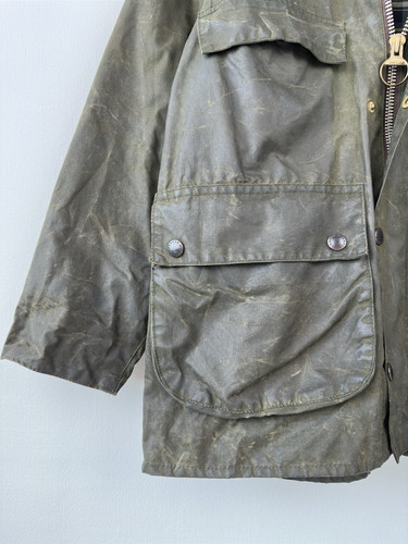 80s Vintage BARBOUR A100 Bedale Wax Jacket 4 Pocket 2 Crest Sage Green C36/91CM - Bild 11 von 21