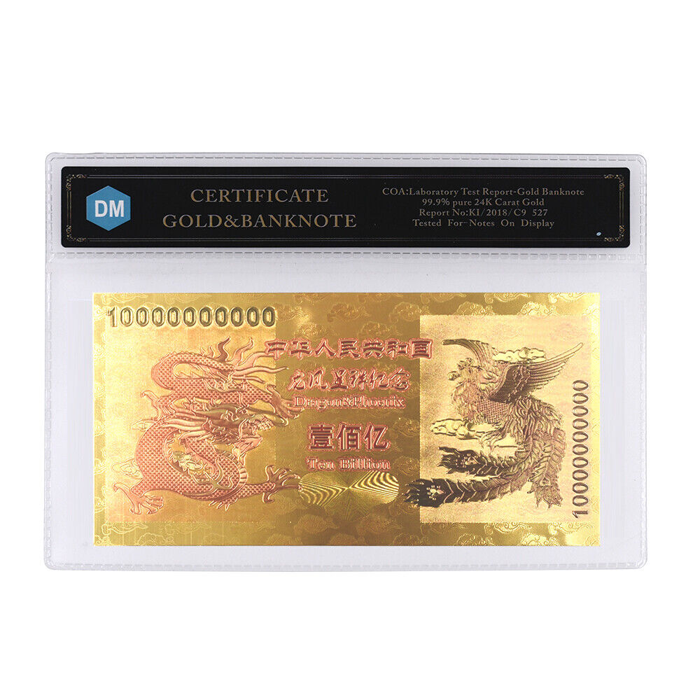 10 Billion 24k Gold Plated Gold Banknote Back Dragon Gold Note w