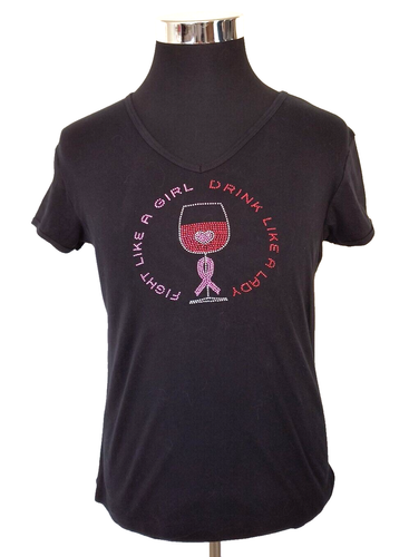 Camiseta Chris's Stuff Juniors Talla X-Grande Negra con Estrás Rosa Copa de Vino - Imagen 13 de 18